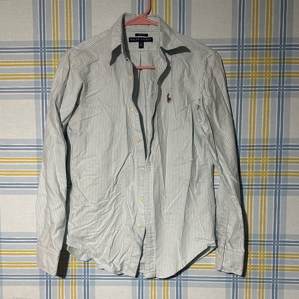 Ralph Lauren Light Blue and White Striped Oxford Shirt